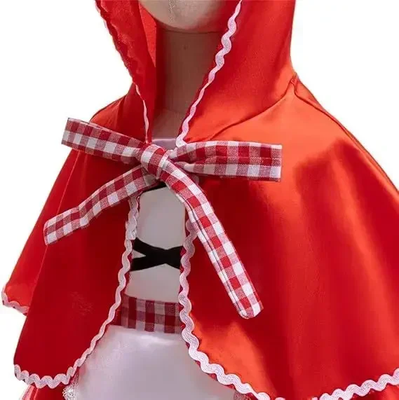 Mädchen Märchenkostüm mit Kapuze, rotem Umhang, Netz-Tutu-Kleid, weißer Schürze, Kinder-Halloween-Karnevalskostüm – Detail 11