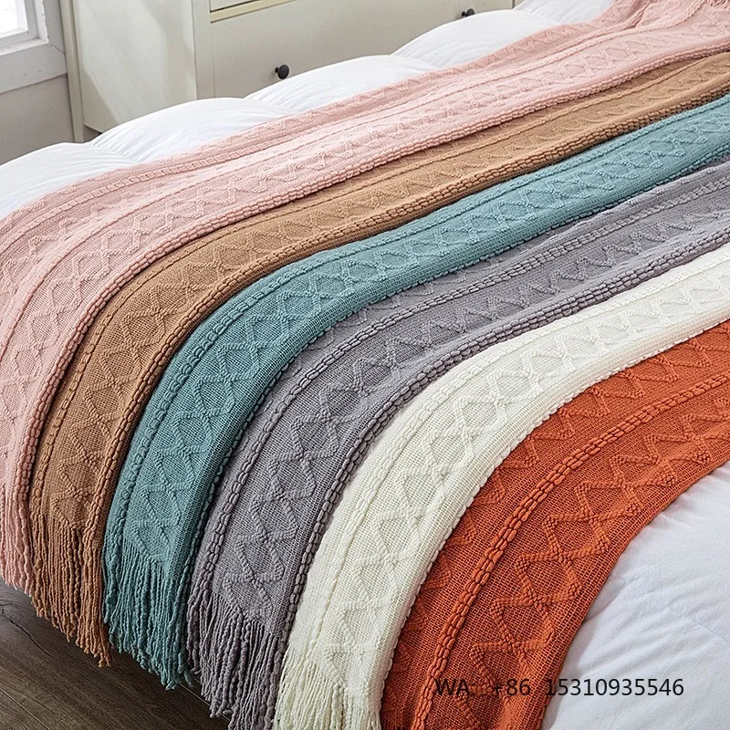 Langsheng Custom Acrylic Knitted Throw Blanket-Non-Toxic Anti-Pilling Geometric Pattern European American Style Four Seasons Use