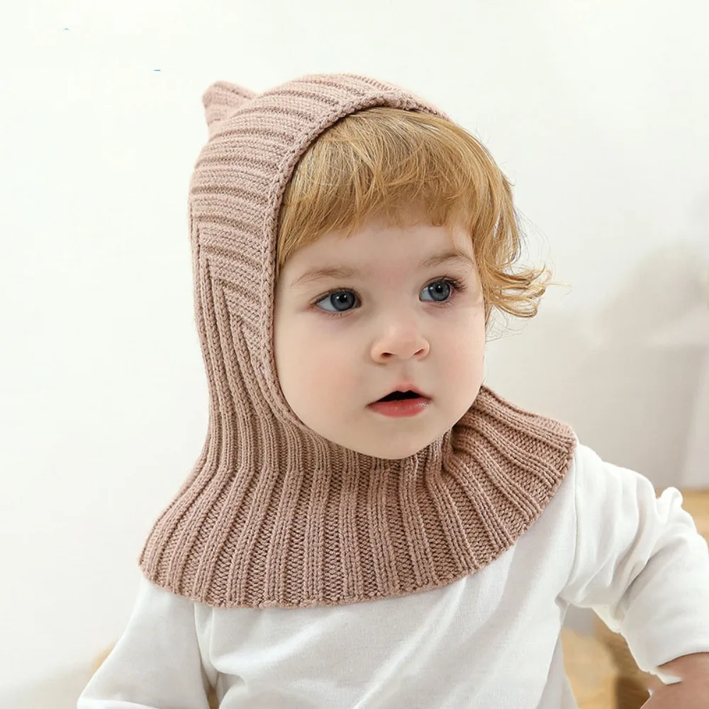 Baby Cold-Proof Neck Warm Beanies Windproof Collar Scarf Integrated Pullover Cap Balaclavas Warm Scarf Cap Kids Hats & Caps