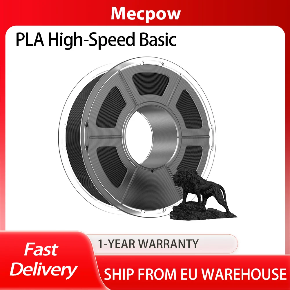 Mecpow Nero 1KG PLA+ Basic ad alta velocità, FILAMENTO STAMPANTE 3D -30-300mm/s, 190-230 ° C, Precisione e Consistenza dimensionale, Durevole