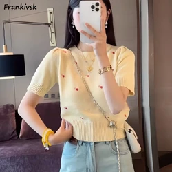 Women T-shirts O-neck Knitted Korean Style Design All-match Leisure Summer Comfortable Skin-friendly Classical Retro Daily Chill