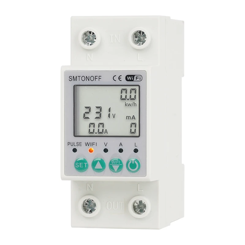 SMTONOFF WiFi Energy Meter Smart Switch Over Under Voltage Protection Residual current protection Remote control by Tuya APP