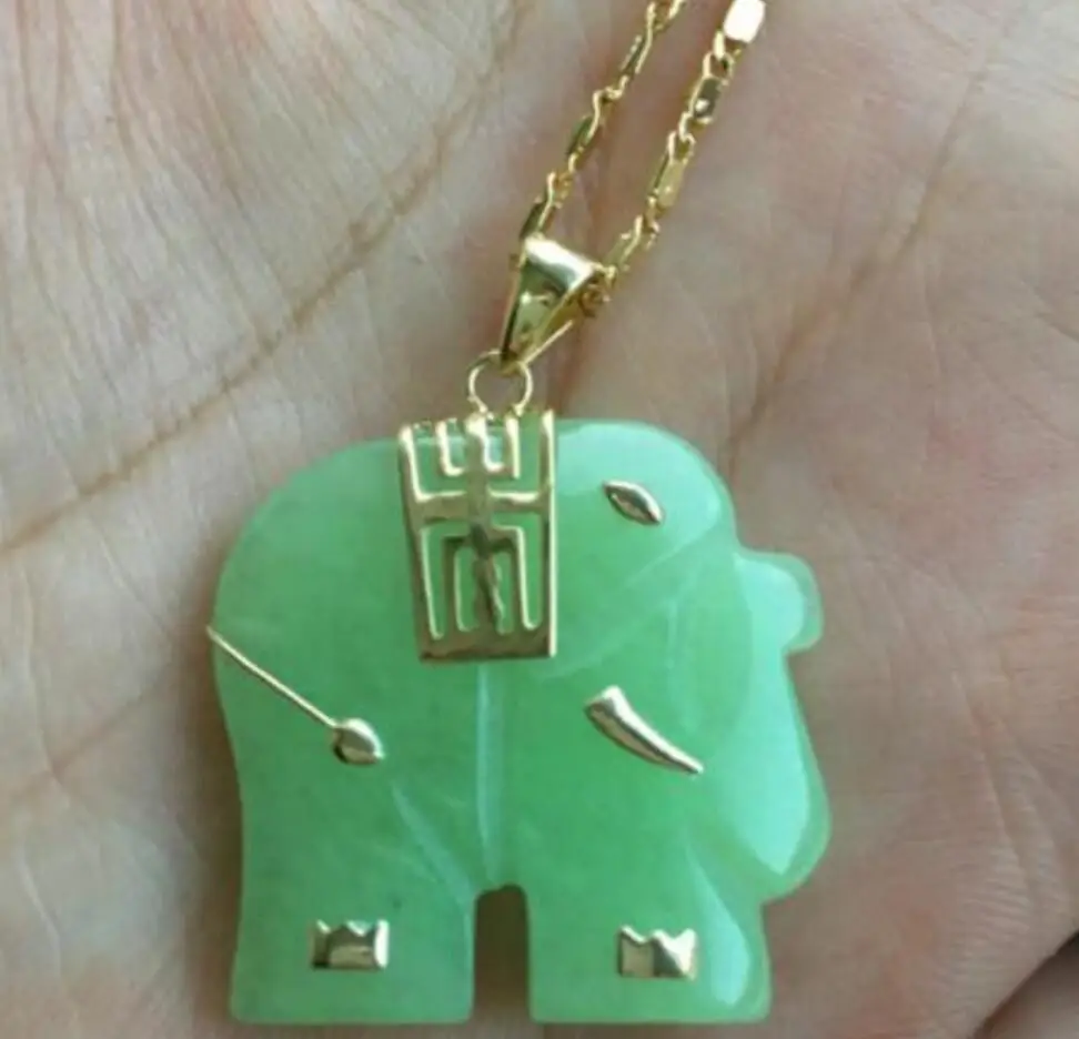 

Asian NATURAL green jade Elephant Pendant Necklace