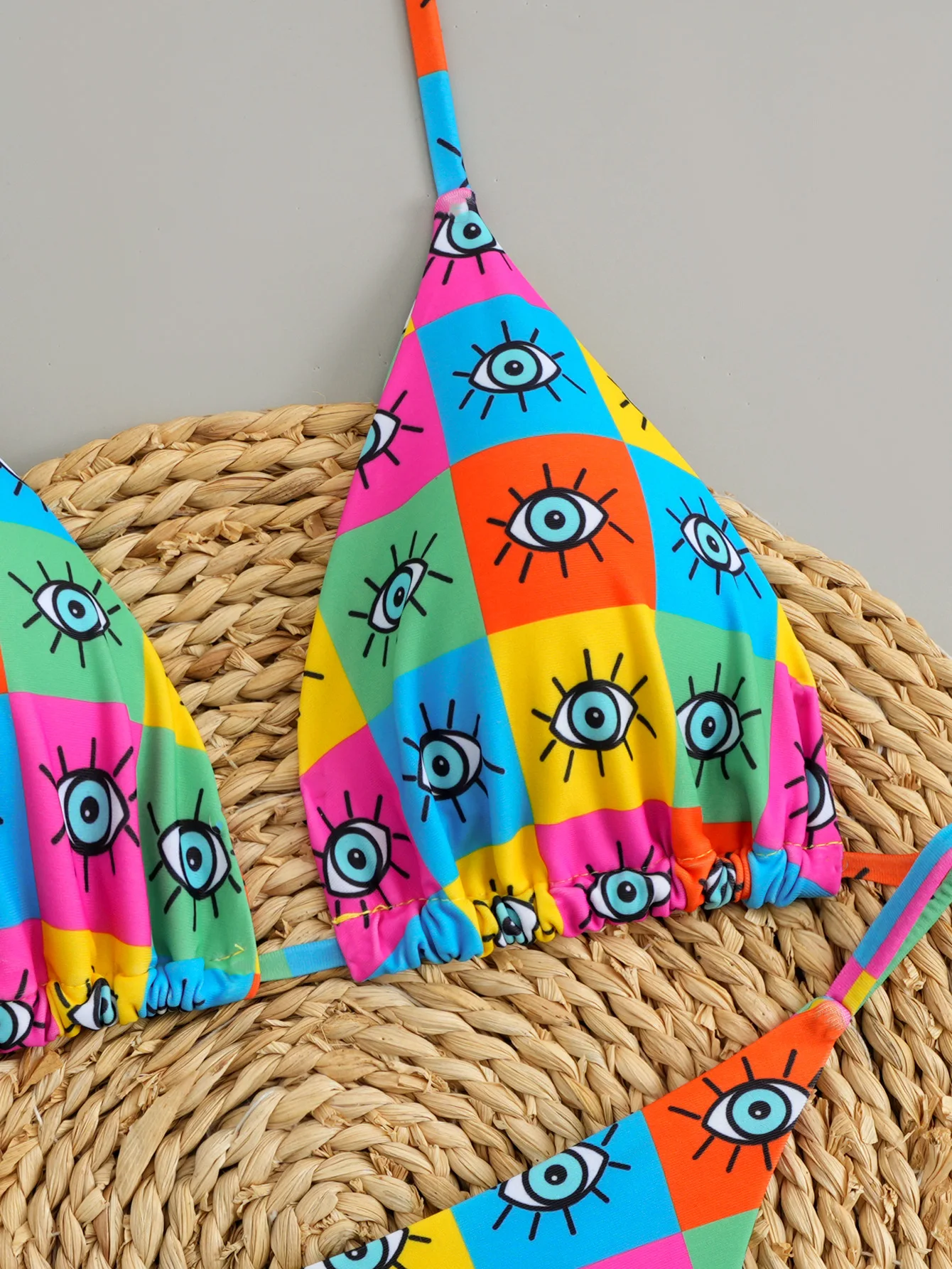 مثير مثلث رفع ثوب سباحة مثير الجانب سلسلة ثونغ البيكينيات النساء الكرز عيون طباعة المايوه مبطن ملابس السباحة ملابس الشاطئ #5