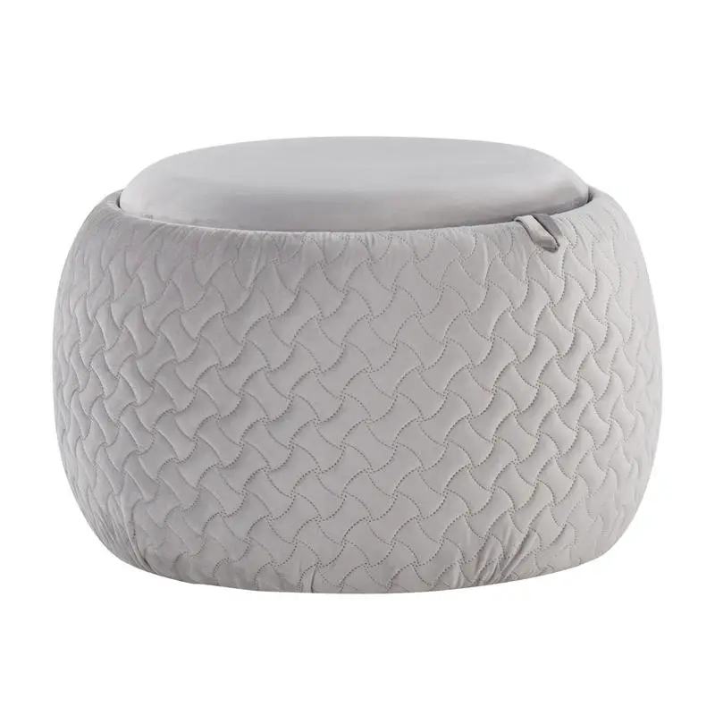 

Contemporary Tray Pouf Ottoman in Natural Wood and Silver Velvet