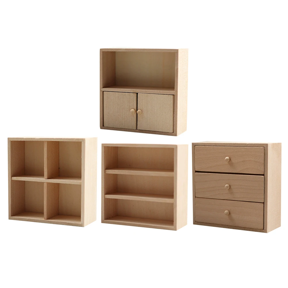 

Mini Furniture Realistic Dollhouse Bedroom Living Room Decor Beige Wood Kitchen Storage Cabinet DIY Solid Wooden Toy Accessories