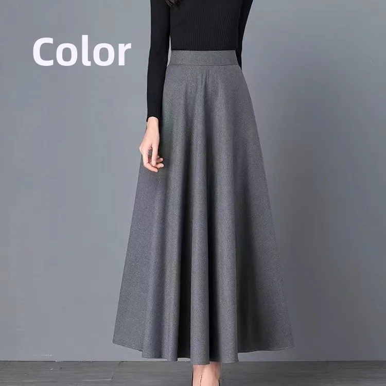 

Elastic High-Waist Midi Skirt for Middle-Aged Women Square Dancing Balown Pure Color Spring Autumn Large Size A-Line Skirt