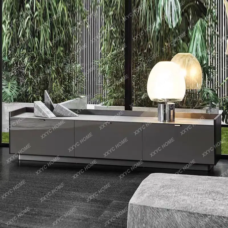 

L minimalist TV cabinet veneer modern storage floor cabinet