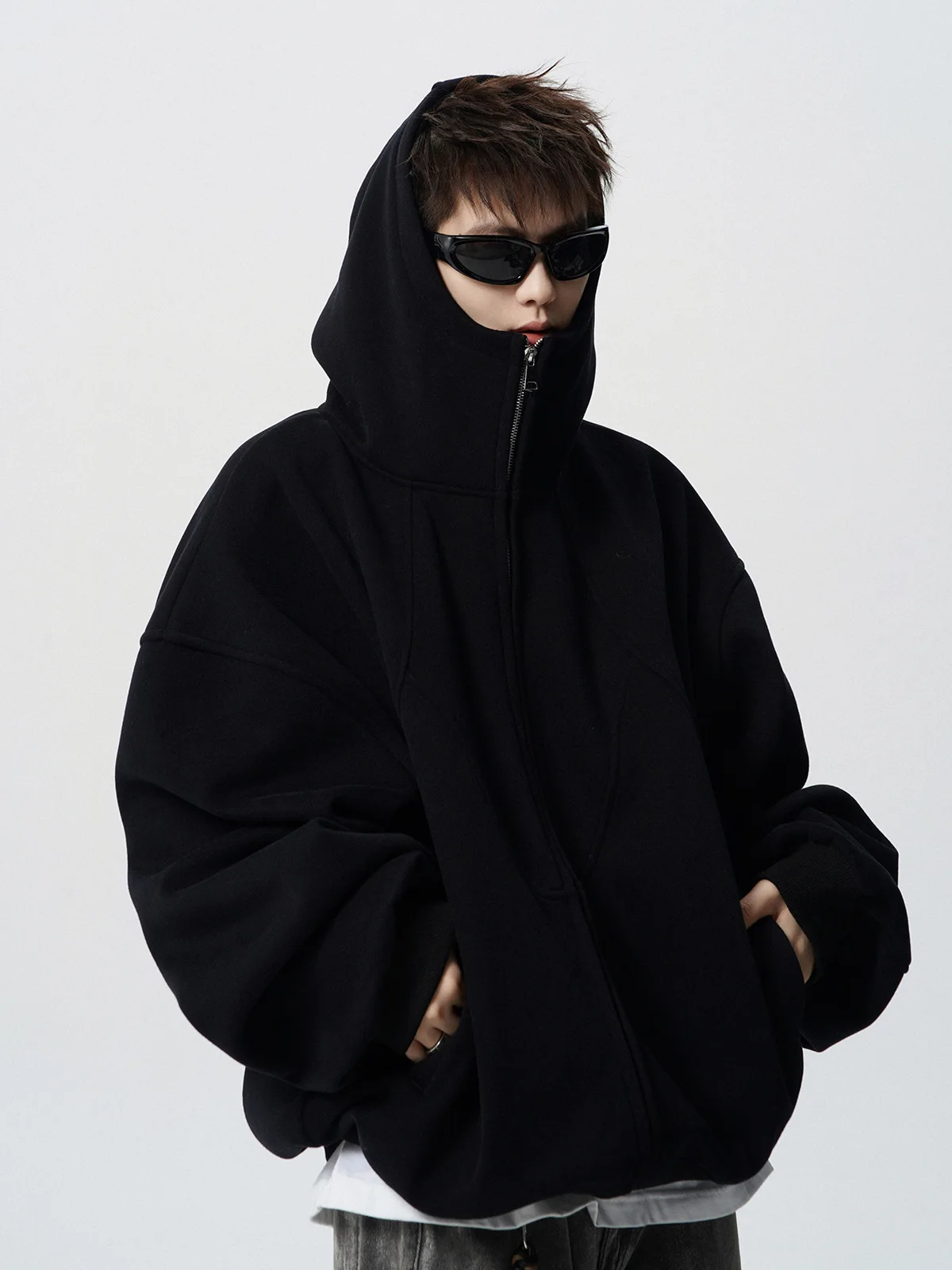 American Deconstruction Hooded Jacket Men's Winter Splicing Sweater High Street Velvet Couple Hoodie