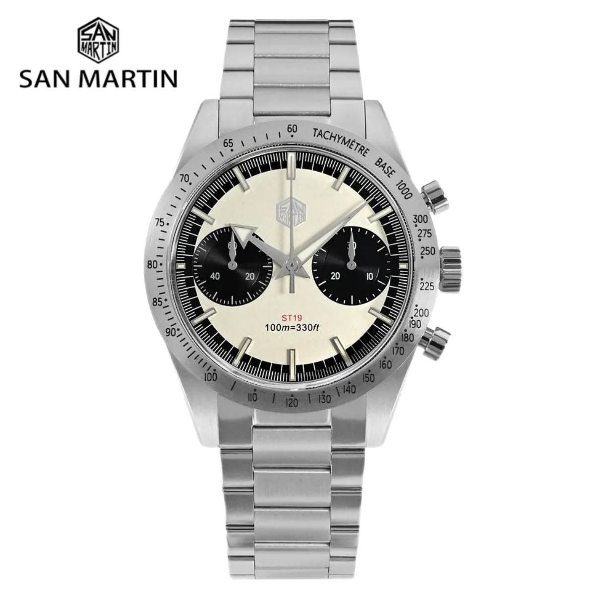 

San Martin Panda SM57 Chronograph Watch Mechanical Erkek Saat Luxury Sport 38.5mm Hand Wind ST1901 Waterproof 10Bar Lume SN0103