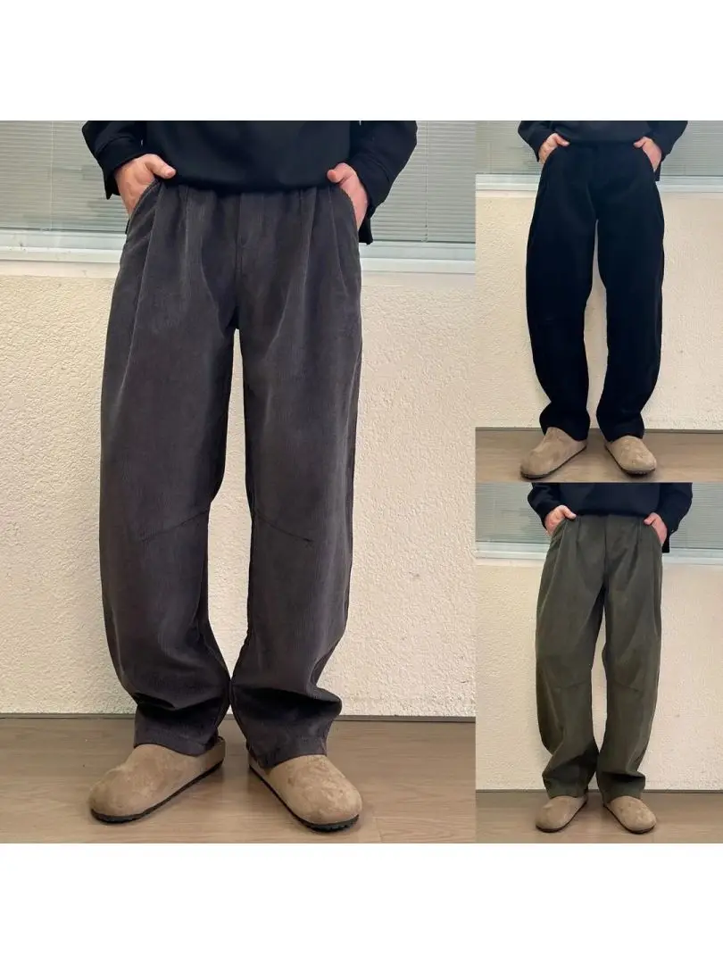 

Men's Casual Corduroy Pants Heavyweight Waed Loose Straight Leg Fce Lined Casual Trousers American Sle Leisure Pants