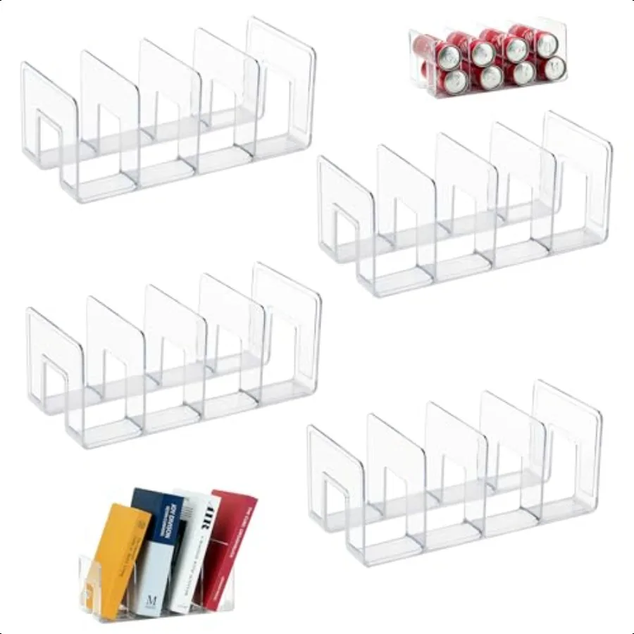 

4 Pack Clear Acrylic File Organizer Desktop File Sorter Purse Handbag Divided Organizer for Book Envelopes Mail Document Notebo