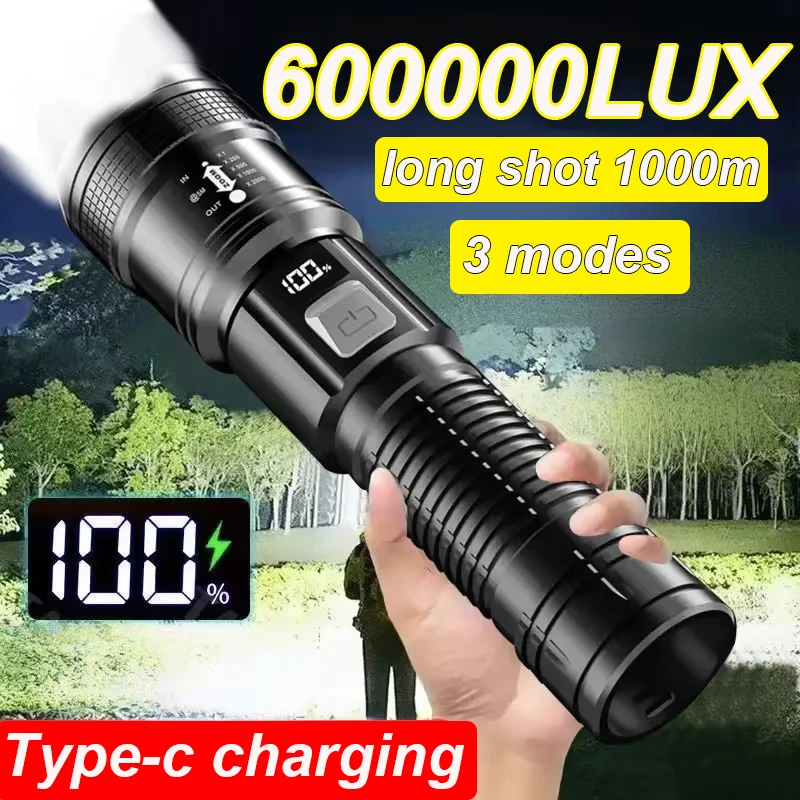 Super Bright Flashlight USB Rechargeable High Power LED Flashlight Long Range Tactical Torch Outdoor Waterproof Camping Lantern