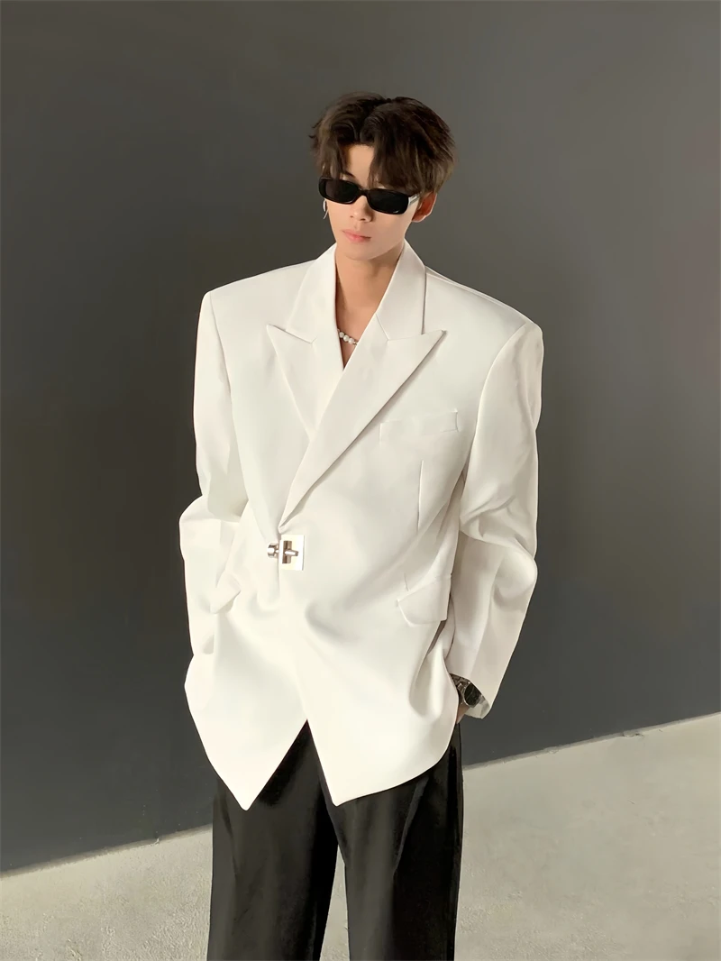 Ace Tailors Men's Casual Loose Fit Suit Jacket Metal Buckle No Ironing Required Korean Design Sensation Hip Handsome High Cla...