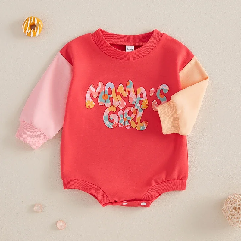 Infant Baby Girl Sweatshirt Romper Long Sleeve Letter Print Patchwork Jumpsuits Newborn  Autumn Clothes