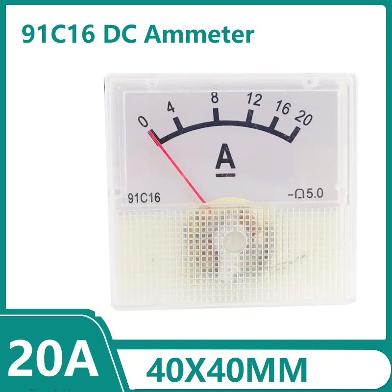 91C16 40X40MM 20A Analog DC Ammeter Pointer Type Panel Meter for Voltage Current Measurement