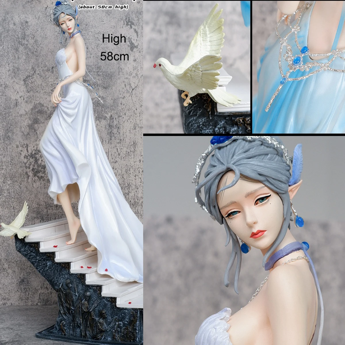 58cm Ghost Blade Character Ice Princess Looking Back Full Dress Scene Wlop Prinese Salia Angel PVC Action Figure Anime Figure