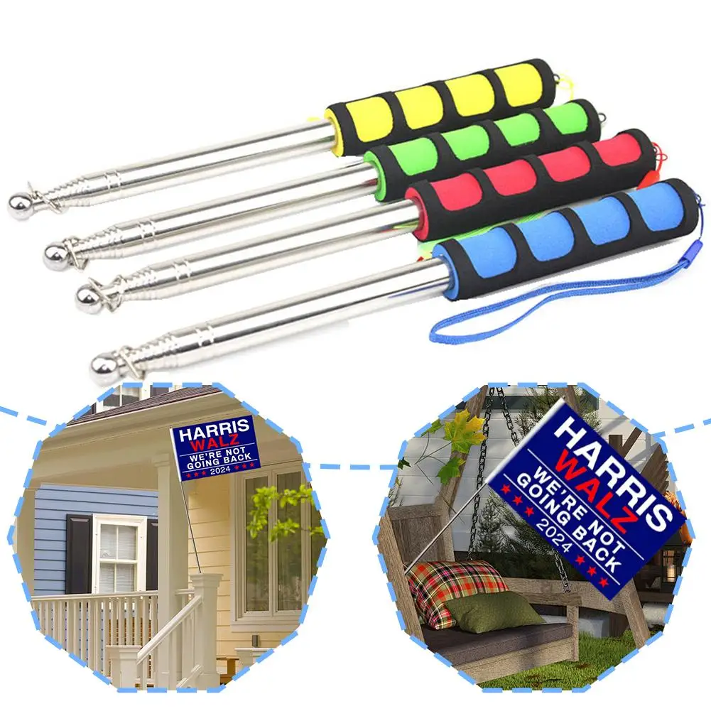1.6m/5ft Upgrade Telescopic Handheld Flagpole Portable Guide Steel Telescopic Teaching Flagstaff Stick Stainles R1q8