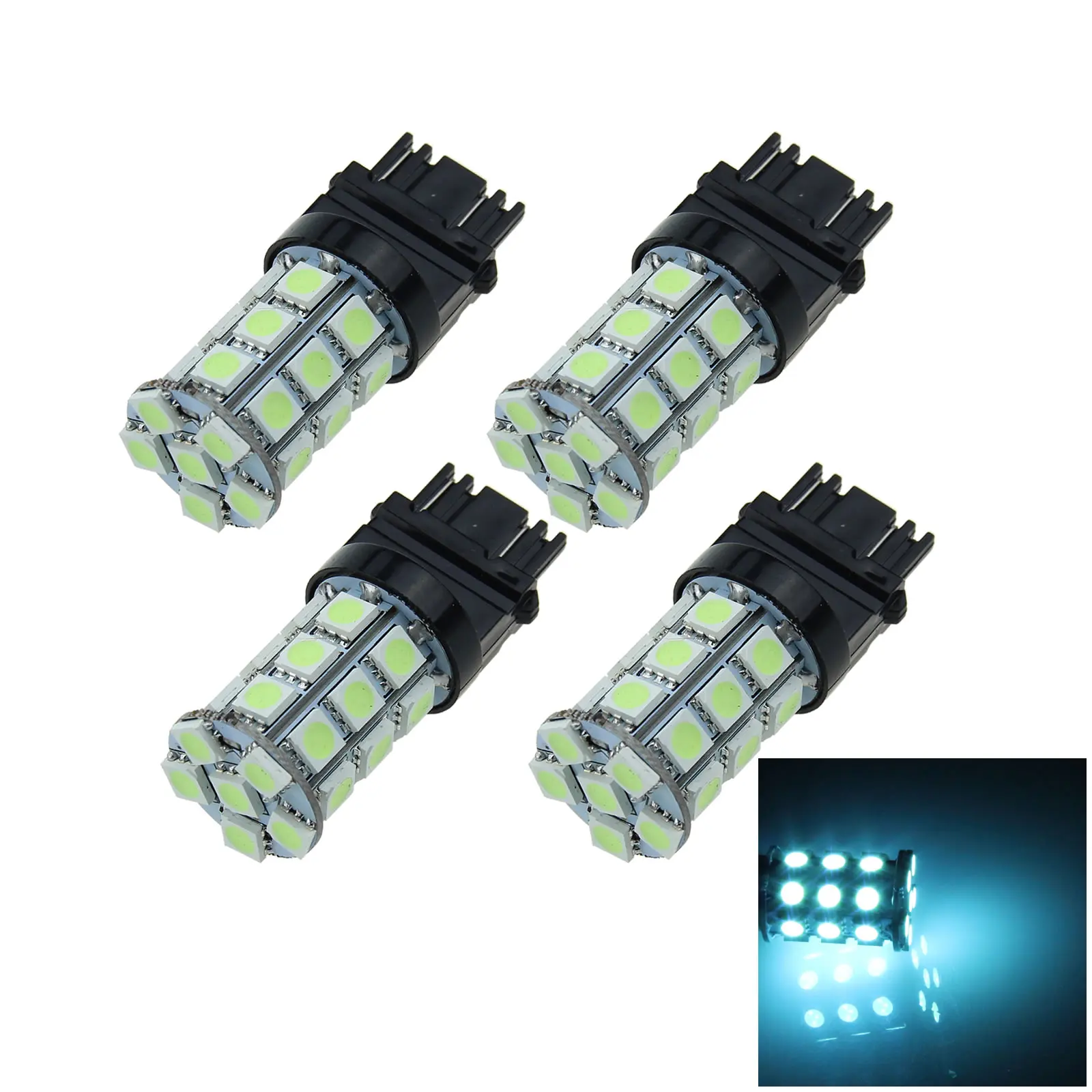 4x Ice Blue RV 3157 Brake Blub Rear Lamp 27 Emitters 5050 SMD LED 3457 W2.5x16q F004-BB