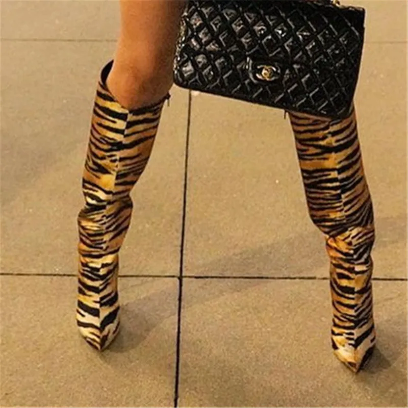 Autumn Winter New Women\'s Boots Stiletto High-heeled  Leopard print Boots Sexy Tiger Pattern European Style Warm Women\'s Boots