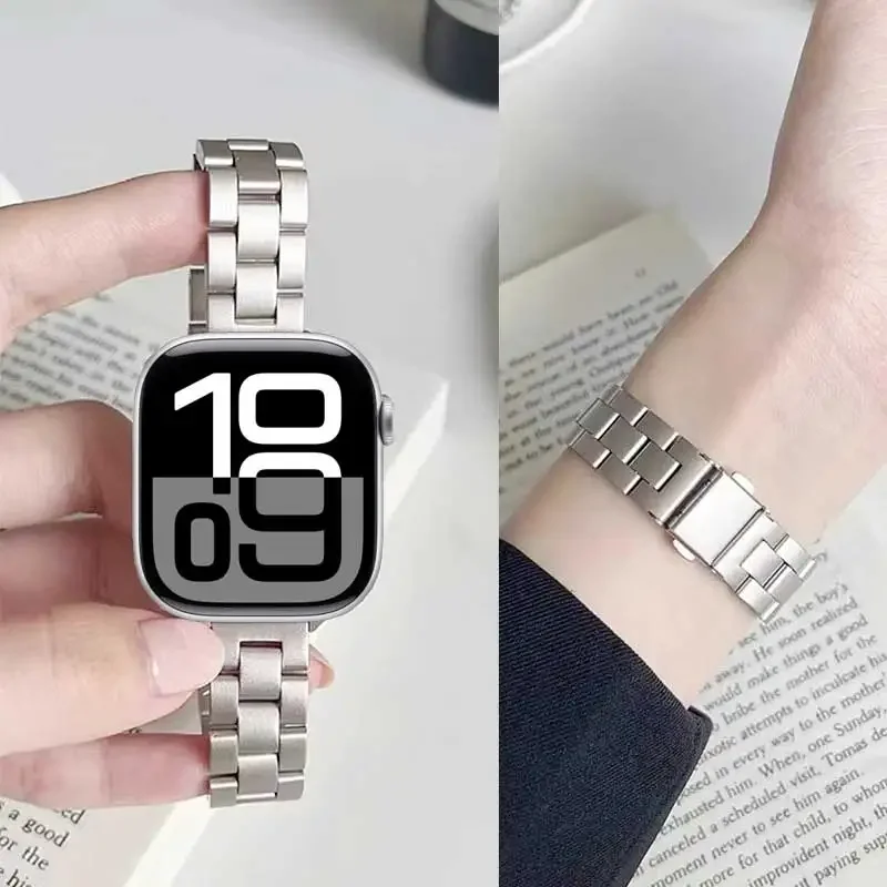 Thin Strap for Apple Watch Band 45mm 44mm 41 40 42 38mm 49mm Stainless Steel Metal Bracelet Iwatch Series 10 9 8 7 6 SE 3 Ultra