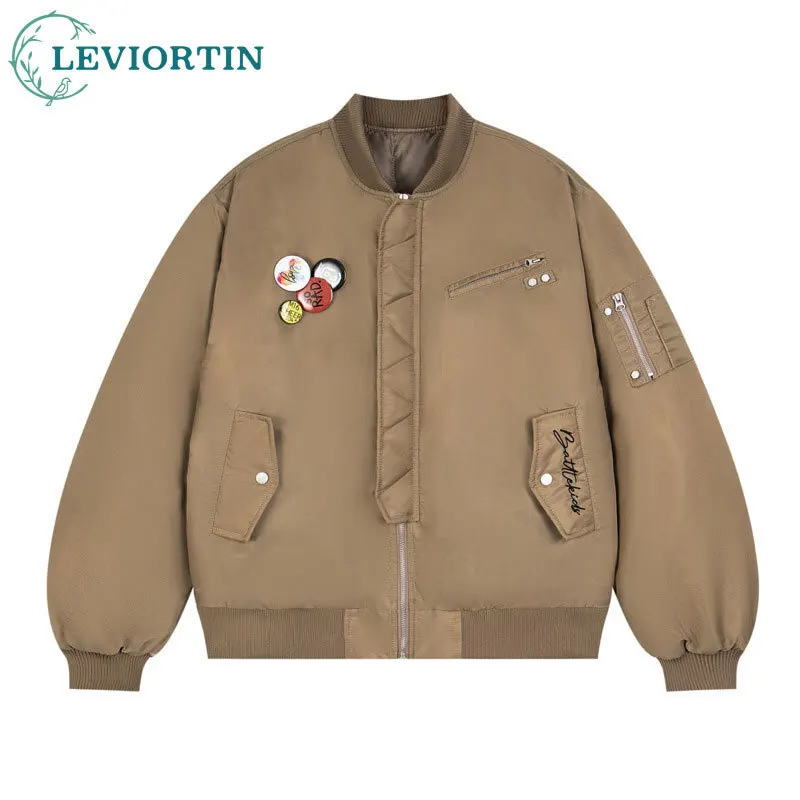 

Men's and women's winter new thick warm jacket cotton coat American fashion brand embroidered badge flight jacket jacket jacket