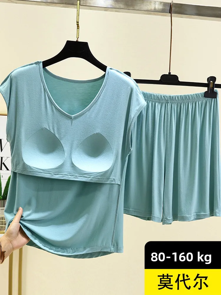 Conjunto de Cseta Sem Mangas em Modal de Aodão com Decote em V e orts Tamanho ande Roupas de Casa Fenas Leves e ...