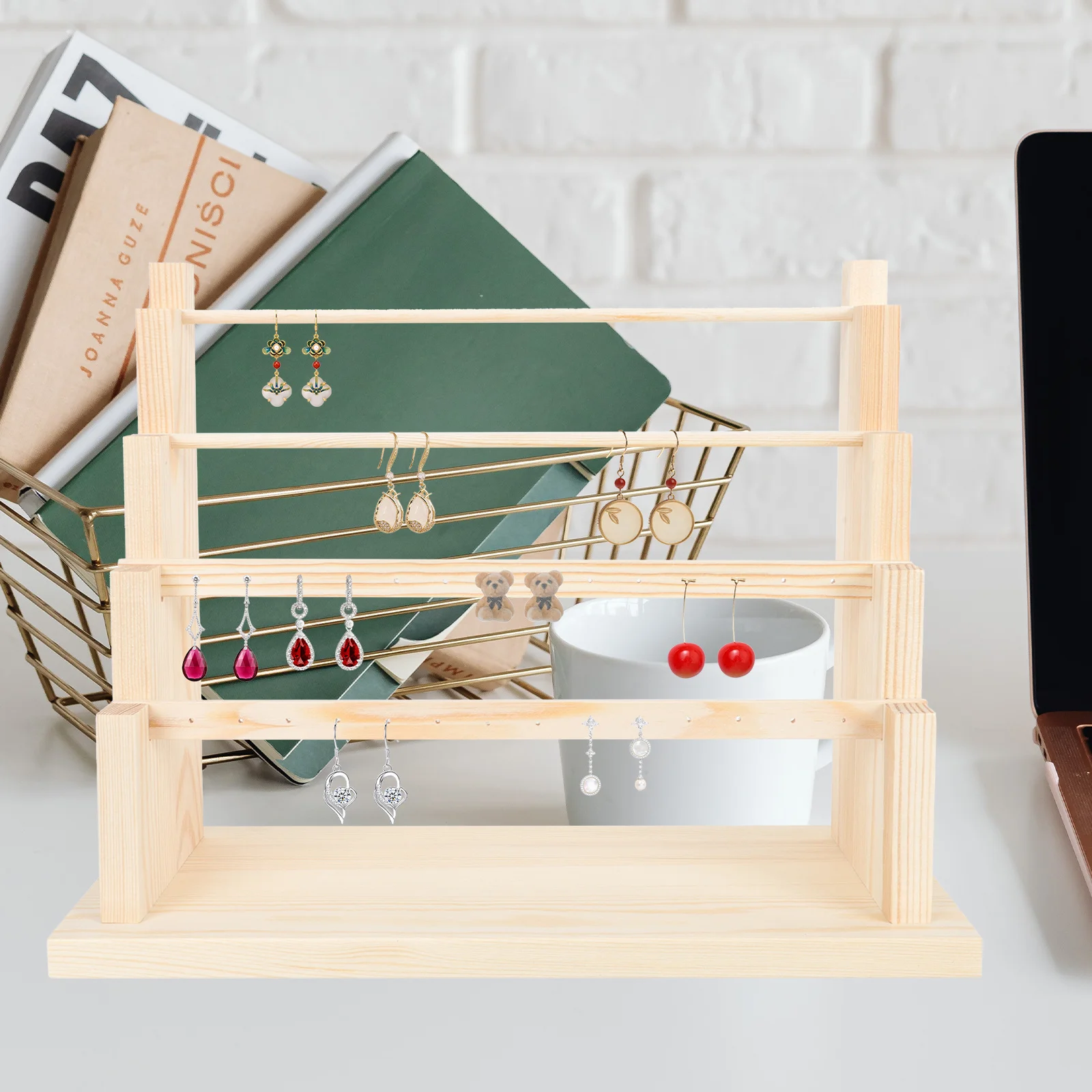 Multi-Layer Wooden Jewelry Storage Rack Detachable Display Stand Ring Earring Bracelet Organizer Wooden Jewelry Display Stand
