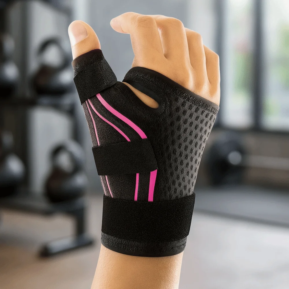 

3 Adjustable Straps Ergonomic Wrist Brace 270° Wrap Design Double Support Bars Thumb Support Brace Breathable Fabric