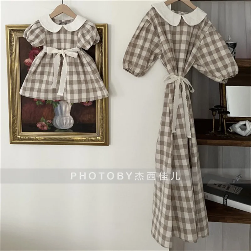 ins summer fashion new mother and daughter dress girls Korean doll collar bow belt parent-child dress