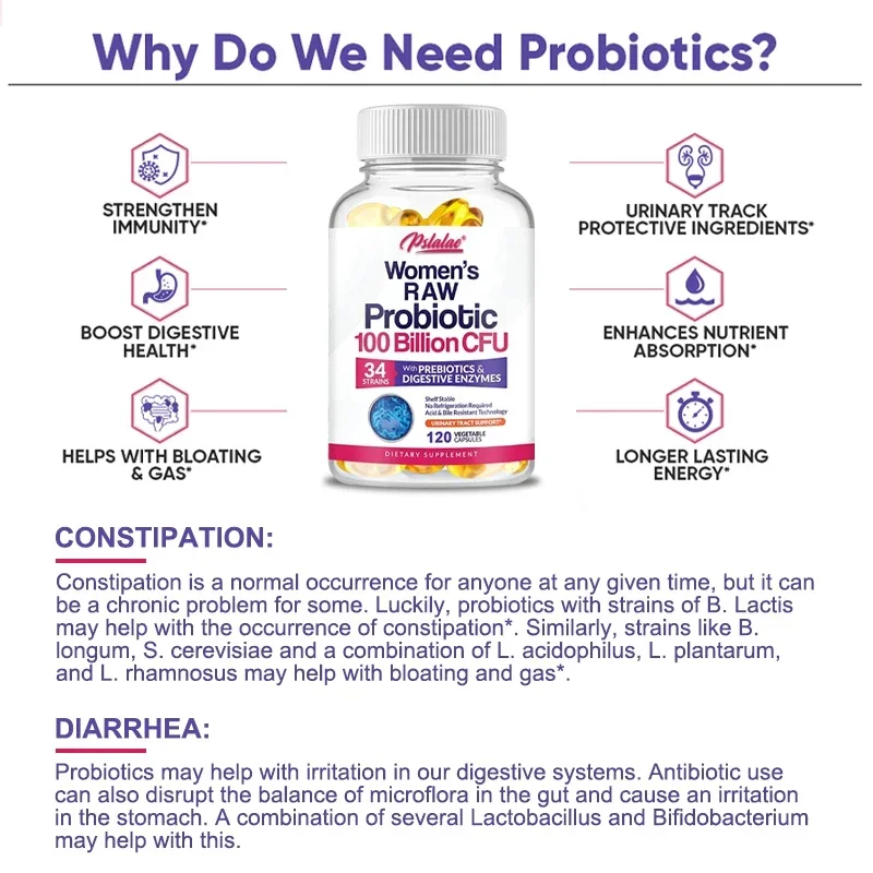 100 Billion Organic Probiotics CFU Digestive Enzyme Cranberry To Help Digestion and Immune System Pure Natural Vegetarian