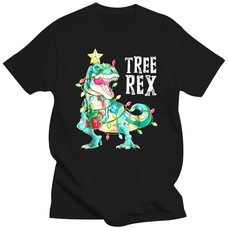 Christmas Dinosaur Tree Rex Pajamas Men Boys Xmas Lights T-Shirt Gift Cute Dino Wear Xmas Lights Graphic Tee Top Family Matching