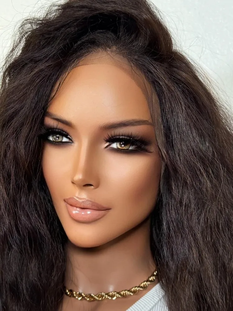 Peruca ondulada marrom escuro de 28 polegadas |   Peruca frontal de renda suíça PremiumBlend