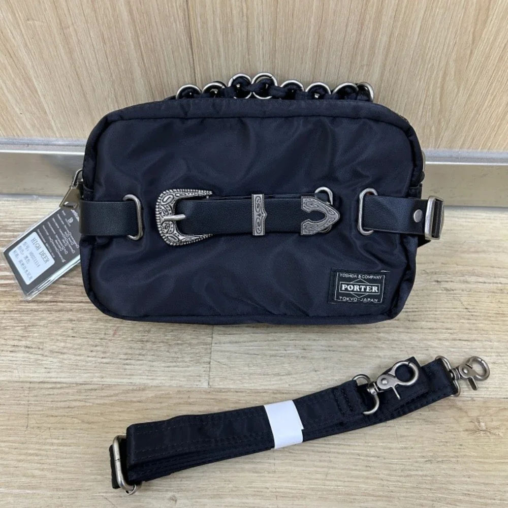 Porter Crossbody Camera Bag Western Vintage Buckle Thick Chain Handbag Nylon Shoulder Bag with Extra Strap