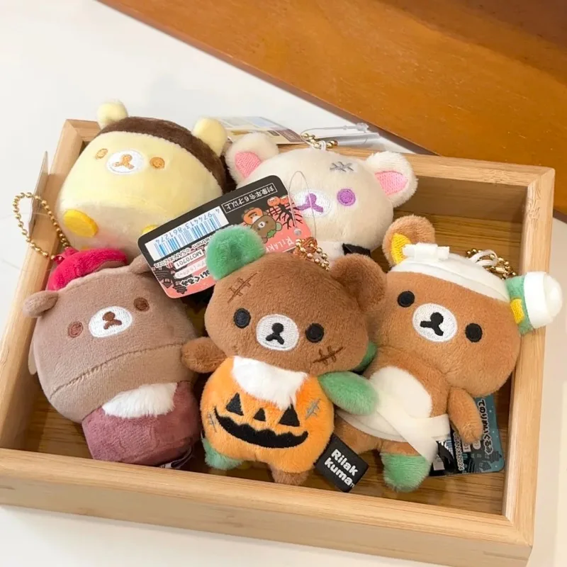 Muñeco de peluche San-X Rilakkuma, lindo oso relajante de calabaza de Halloween, llaveros de peluche, bolso Kuma, colgante, regalo de decoración de dibujos animados de Anime