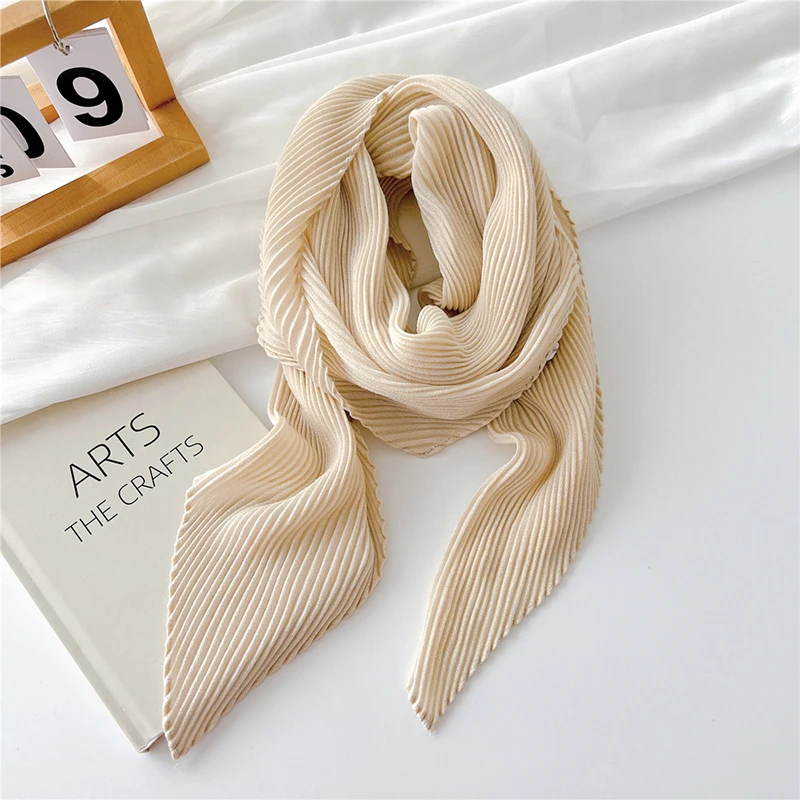 90X90cm Square Scarf Shawl Pleated Headscarf Headband Women Hijab Bandanna Foulard Muffler Wrap Solid Color Neckerchief Turban