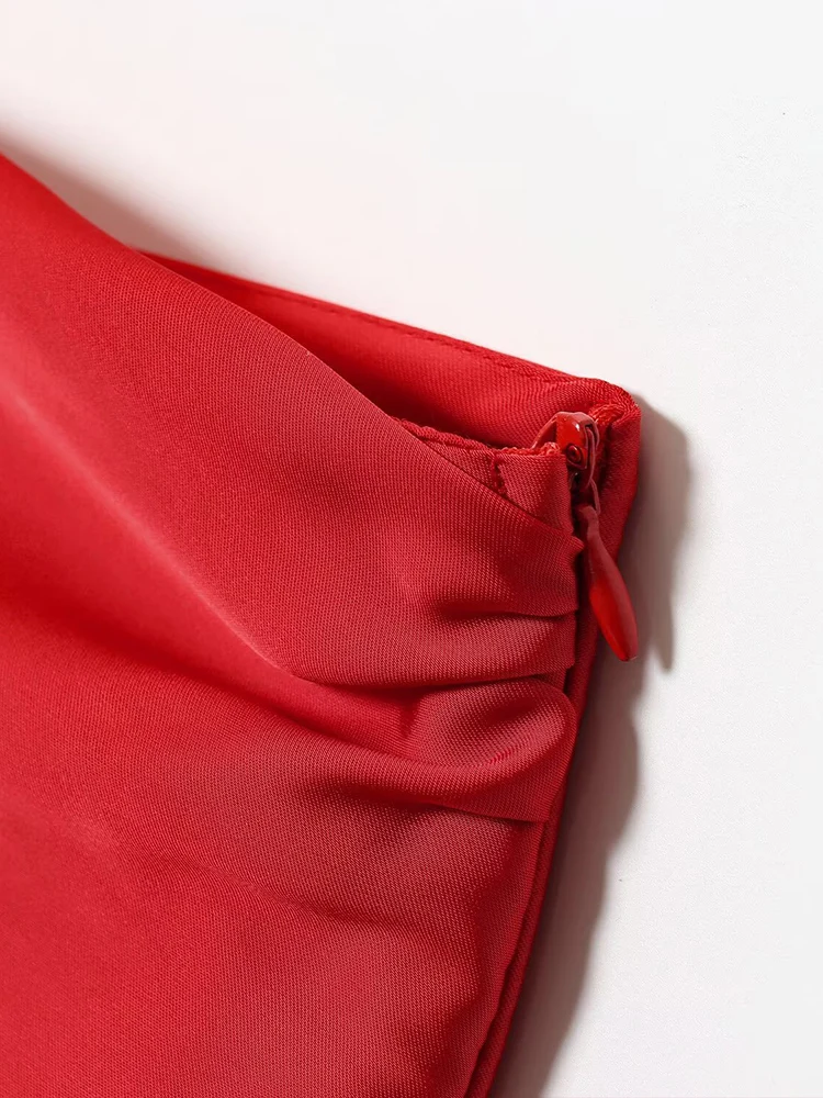 European and American autumn new fashion trend simple women's temperament slim asymmetrical satin texture midi dress