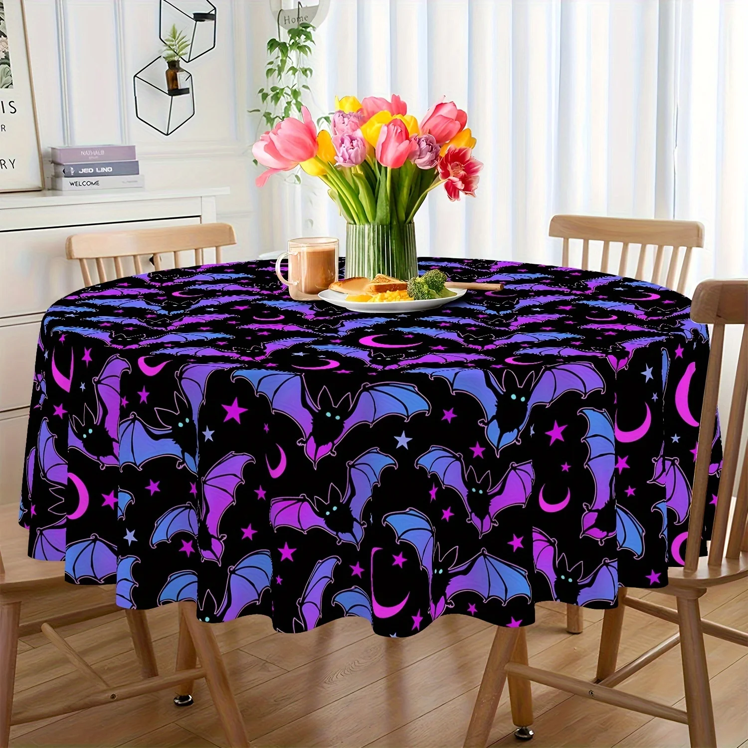 One-piece magical colorful bat tablecloth - Halloween rectangular tablecloth - exquisite table cover