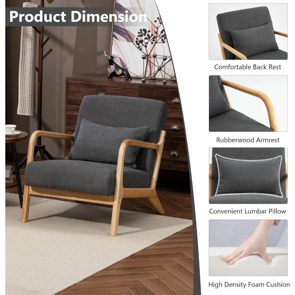 كرسي مميز، كرسي بذراعين منجد من قماش الكتان القطني مع إطار من الخشب الصلب لغرفة المعيشة وغرفة النوم والقراءة Noo