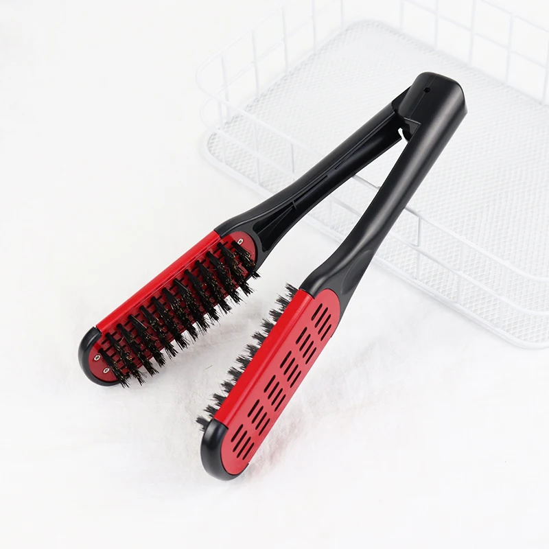 1pc V-shaped straightener hair styling tool flat brush nylon bristle dry wet double-sided hair brush Special for real hair wigs
