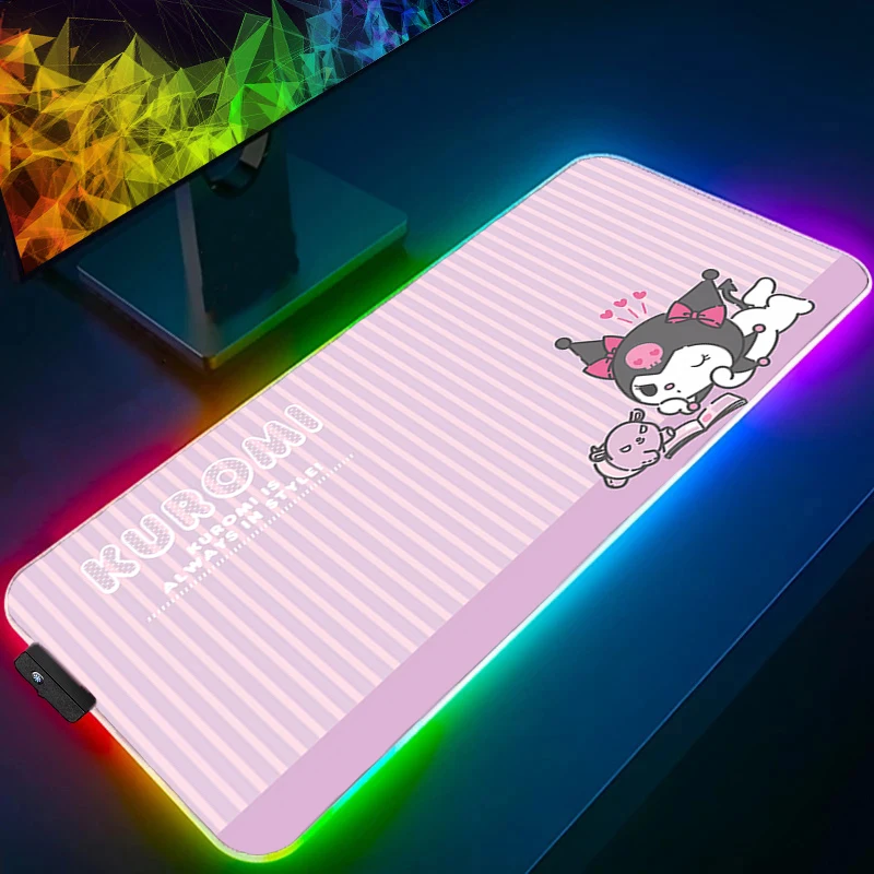 Mouse Pad RGB Kuromi Backlight Gaming Designed specifically Accessories Carpet Gamer PC Computer Keyboard Desk Mat LED Mausepad