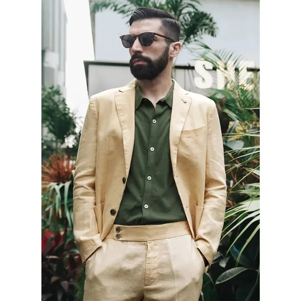 

Male Suit for Man Men's Linen Suit Two-piece Set Single-breasted Slim Casual Fashion Suit Men's Commuting Suit Sets Suits Full
