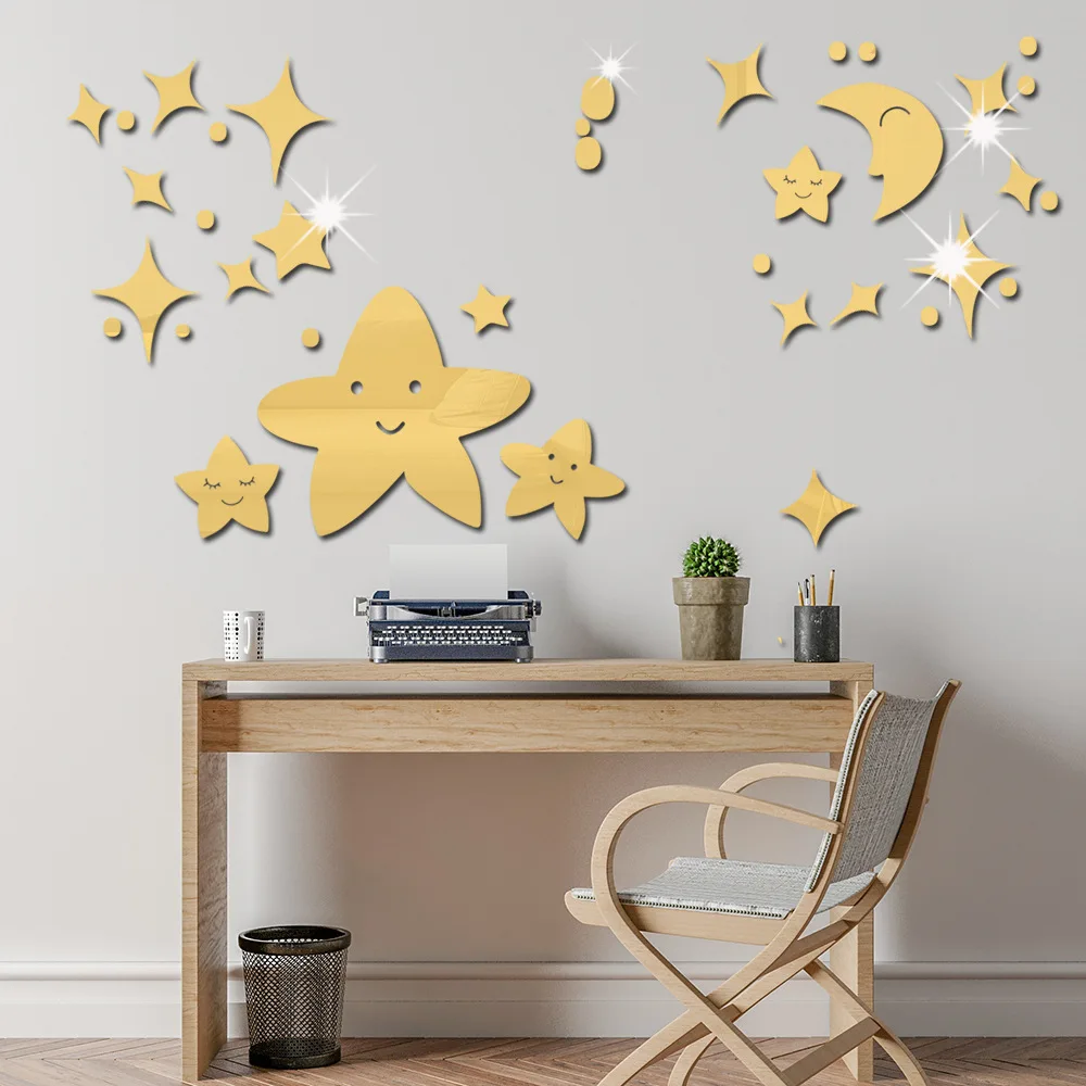 Creatieve Ster Maan Woonkamer Slaapkamer Backgroun Dmirror Muurstickers Acryl Spiegel Diy Decoratieve Stickers Kamer Decoratie