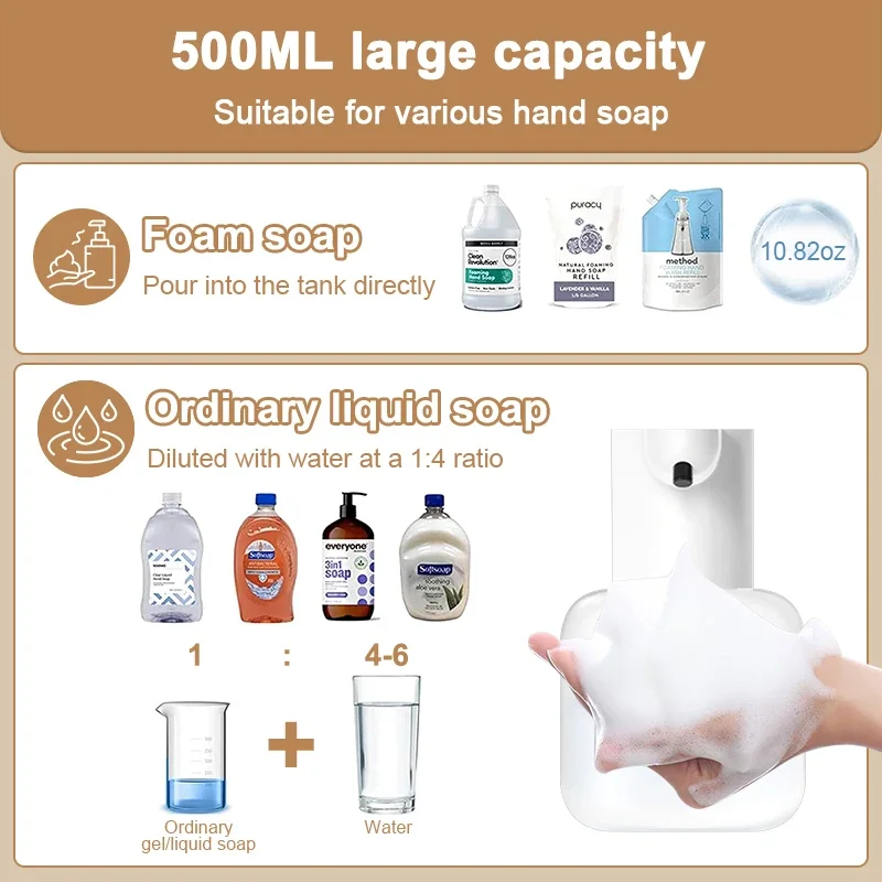 550ml 자동 액체 비누 디스펜서 벽 마운트 IPX5 적외선 센서 USB 충전식 소독제 핸드 와셔 욕실