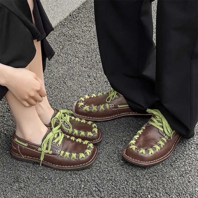 

Туфли-оксфорды Женская кожаная обувь для мужчин Лоферы Повседневные кроссовки Ретро Универсальная женская дизайнерская обувь с квадратным носком Размер 34-46