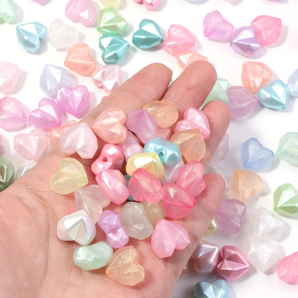 50-100 Stück 13x14mm Leuchtende Facettierte Herz-Acrylperlen Lose Abstandshalter Herzperlen für Schmuckherstellung DIY Halskette Handykette – Detail 4