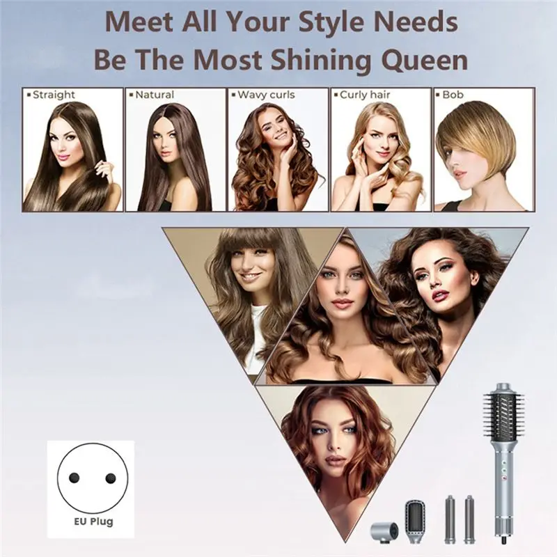 AB43-5-In-1 Negative Hair Dryer Hair Dryer Brush Automatic Air Curling Iron Dark Blue EU Plug