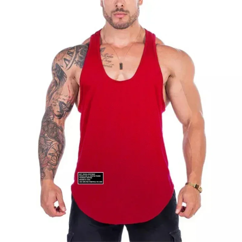 Brand Gym Running Sport Tank Tops Mens Bodybuilding Fitness Sleeveless Vests Mesh Breathable Quick Dry Cool Feeling Summer Shirt