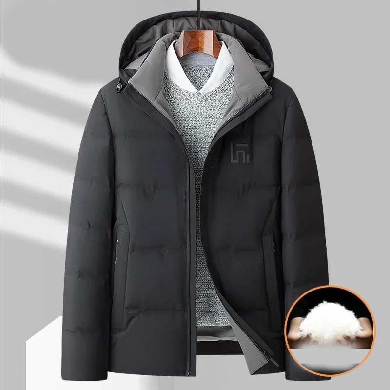 

2023 New Down Suit Men's Short Autumn and Winter Thickened Warm Medium and Youth Hooded Coat