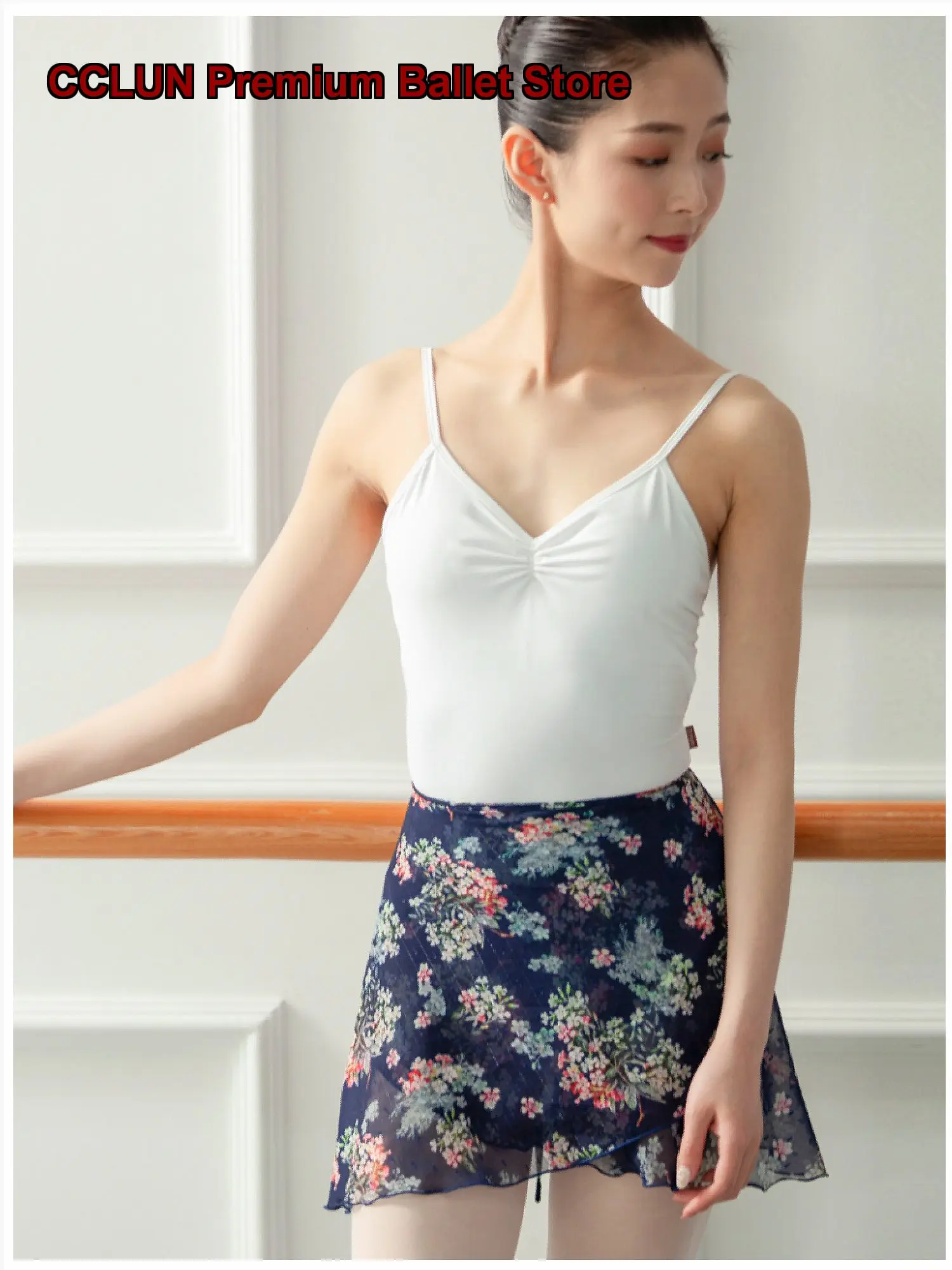 Women's One-Piece Tie Strap Dance Dress Flowing Short Half Skirt Practice Leotard Adult
